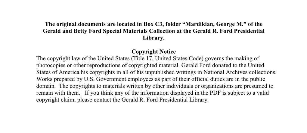 Mardikian, George M.” of the Gerald and Betty Ford Special Materials Collection at the Gerald R