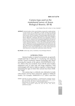 Camera Traps Used on the Mastofaunal Survey of Araras Biological Reserve, IEF-RJ
