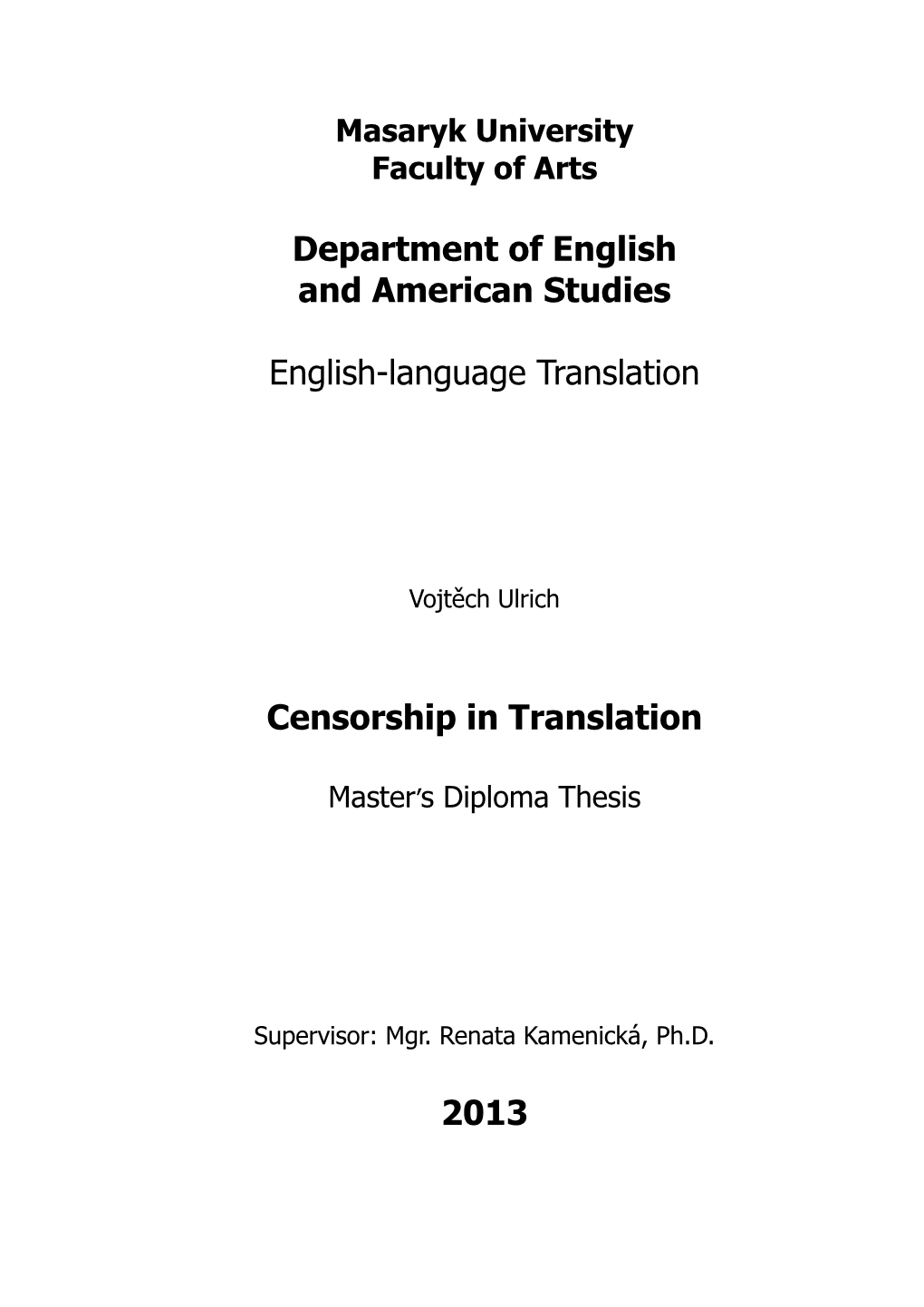 Department of English and American Studies English-Language Translation