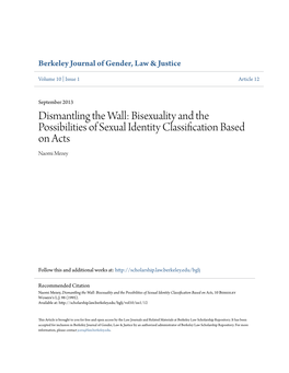 Dismantling the Wall: Bisexuality and the Possibilities of Sexual Identity Classification Based on Acts Naomi Mezey