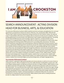 Acting Division Head for Business, Arts, & Education
