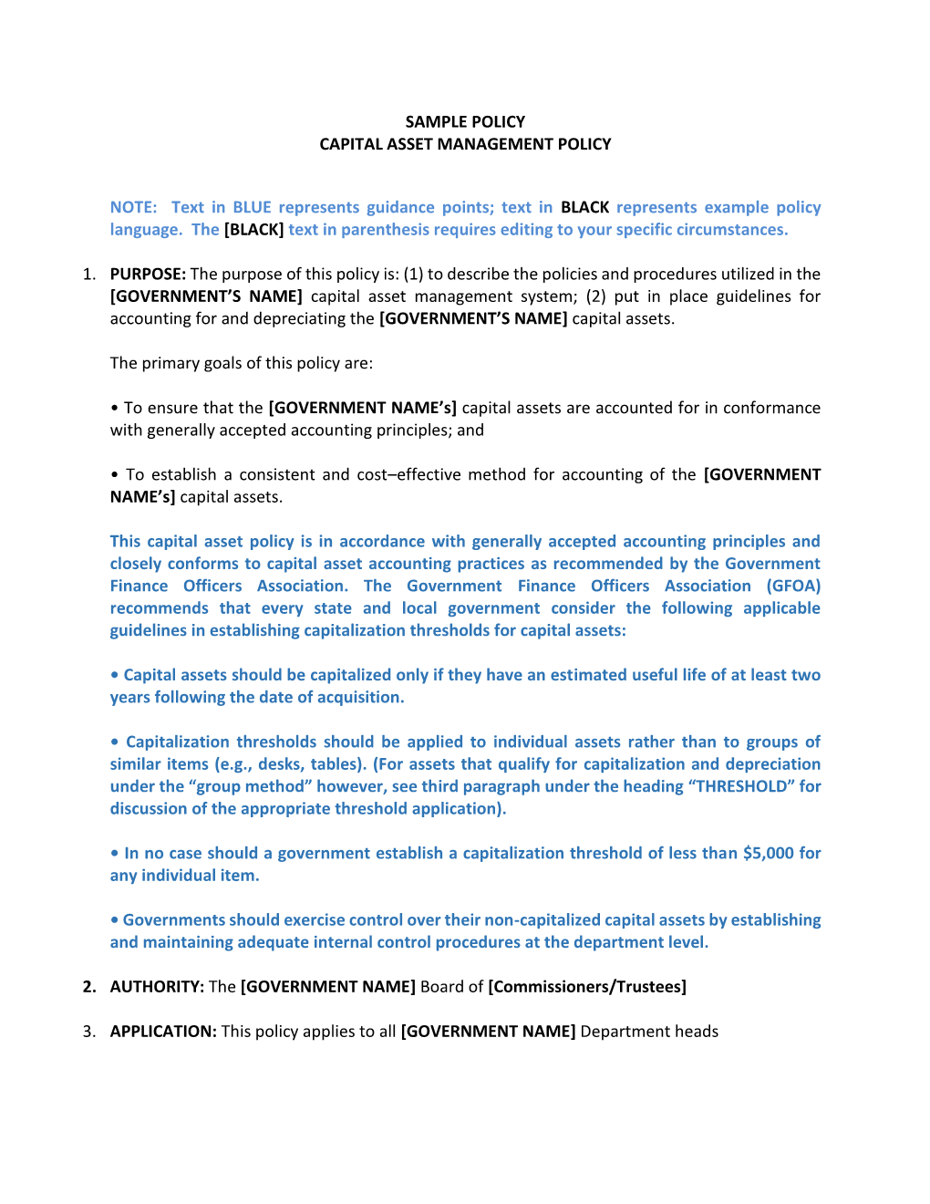 Sample Policy Capital Asset Management Policy