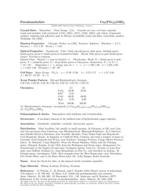 Pseudomalachite Cu5(PO4)2(OH)4 C 2001-2005 Mineral Data Publishing, Version 1