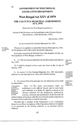 West Bengal Act XXV of 1979 the CALCUTTA MUNICIPAL (AMENDMENT) ACT, 1979
