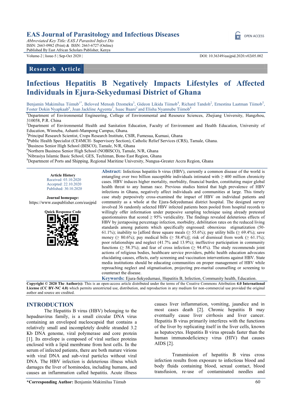 Infectious Hepatitis B Negatively Impacts Lifestyles of Affected Individuals in Ejura-Sekyedumasi District of Ghana