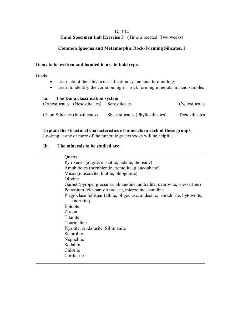 Common Igneous and Metamorphic Rock-Forming Silicates, I