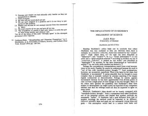 174 the IMPLICATIONS of DURKHEIM's PHILOSOPHY of SCIENCE Judith Willer University of Kansas