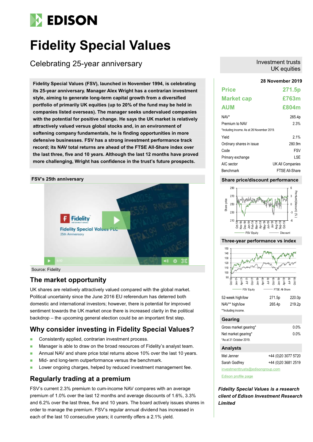 Fidelity Special Values Celebrating 25-Year Anniversary Investment Trusts UK Equities