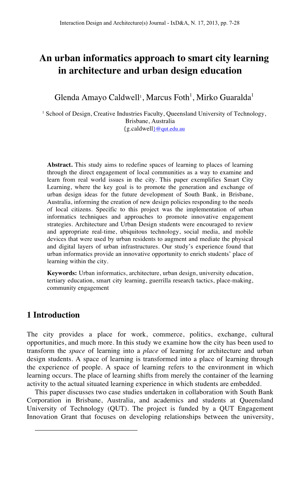 An Urban Informatics Approach to Smart City Learning in Architecture and Urban Design Education