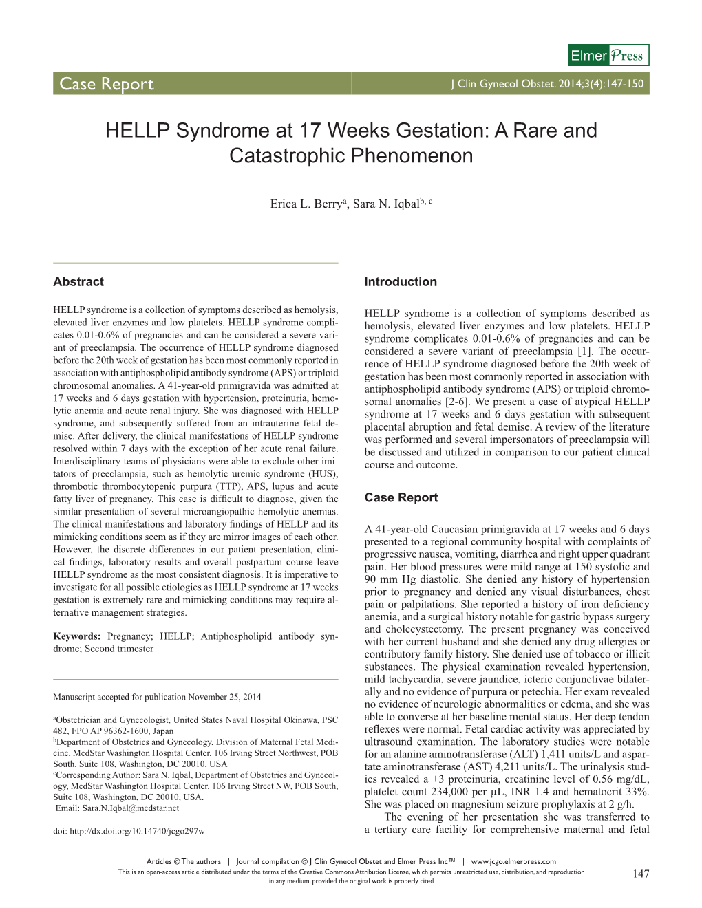 HELLP Syndrome at 17 Weeks Gestation: a Rare and Catastrophic Phenomenon