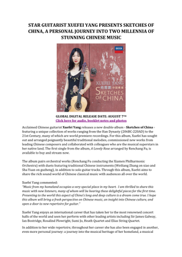 Star Guitarist Xuefei Yang Presents Sketches of China, a Personal Journey Into Two Millennia of Stunning Chinese Music