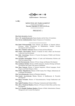 Minutes of Parliament Present