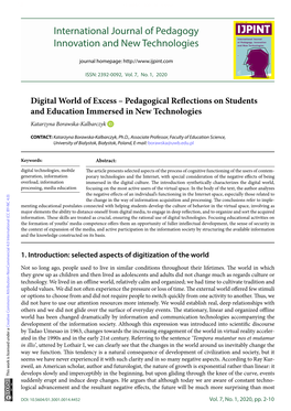 Digital World of Excess – Pedagogical Reflections on Students And