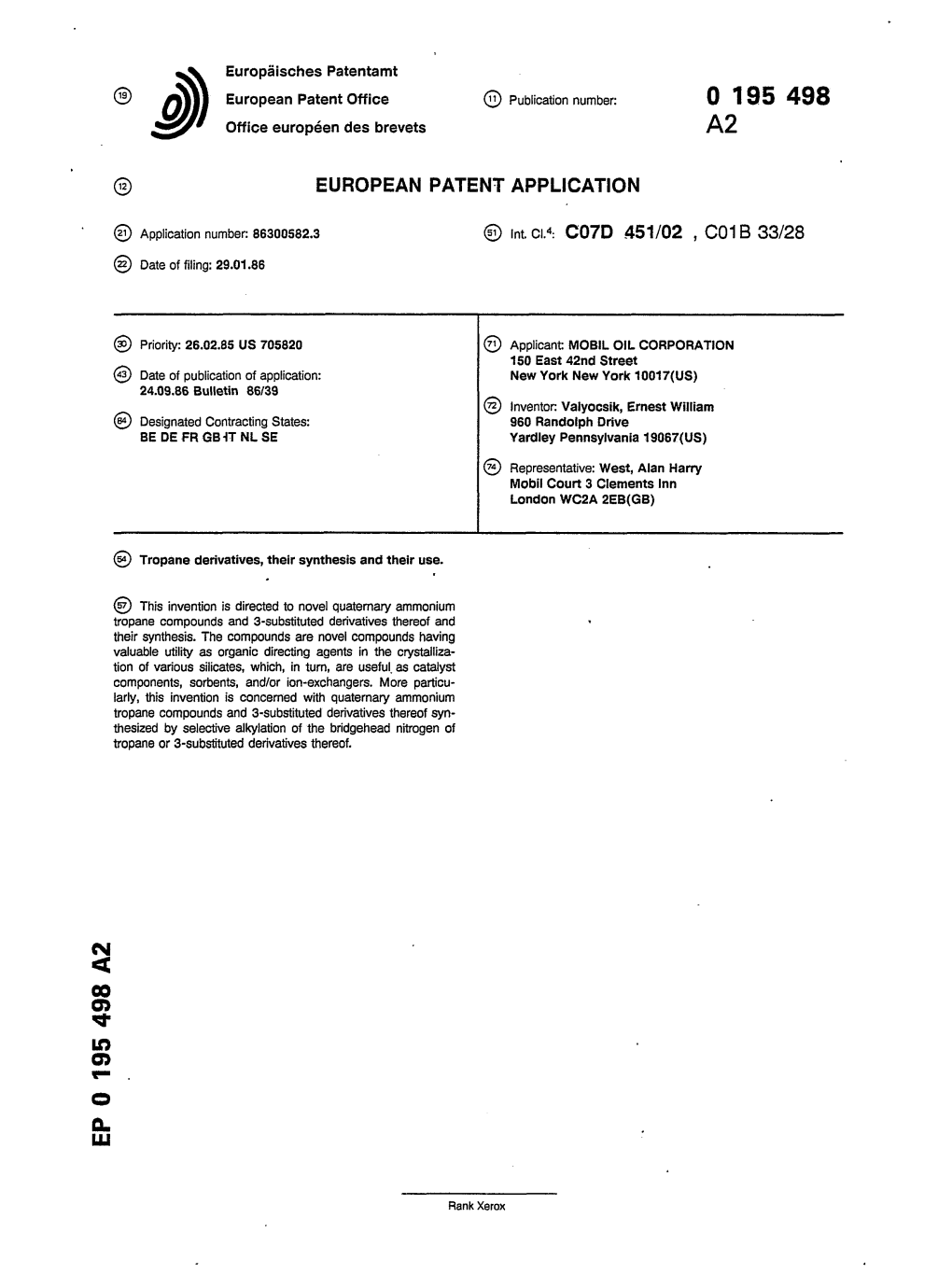 Tropane Derivatives, Their Synthesis and Their Use