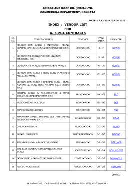 A. Civil Contracts Index : Vendor List