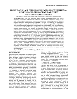 Risk Factors and Presentation of Vitamin D Deficiency