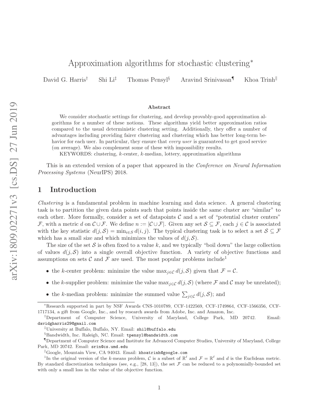 Approximation Algorithms for Stochastic Clustering