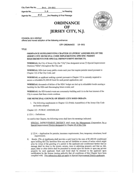 Ordinance Supplementing Chapter 122 (Public Assemblies) of the Jersey City Municipal Code Implementing Specific Permit Requirements for Special Improvement Districts