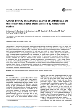 Genetic Diversity and Admixture Analysis of Sanfratellano and Three Other Italian Horse Breeds Assessed by Microsatellite Markers