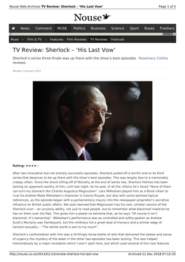 TV Review: Sherlock – 'His Last Vow' | Nouse