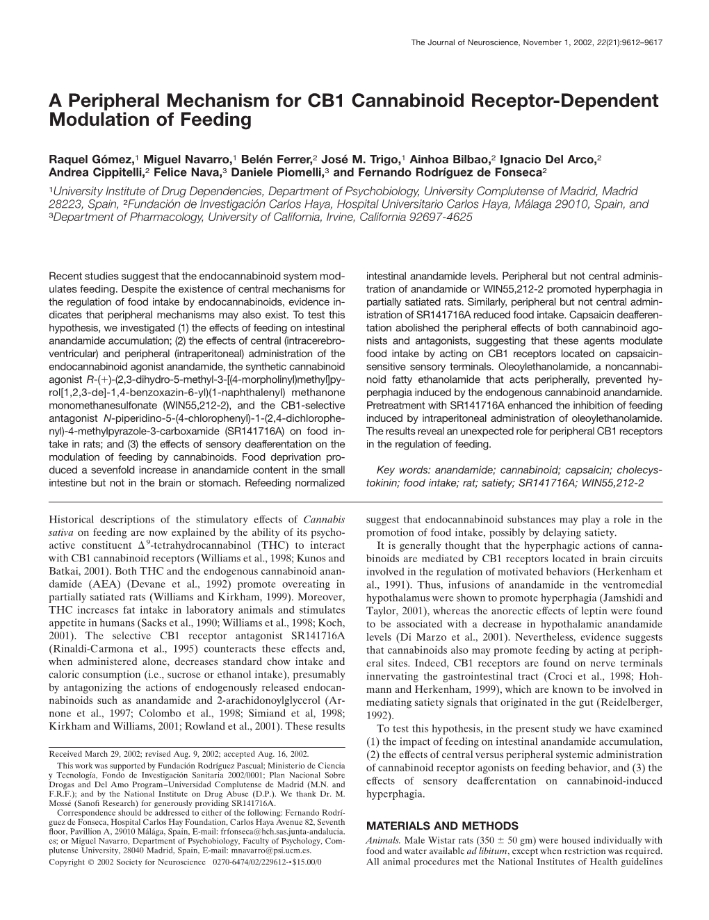 A Peripheral Mechanism for CB1 Cannabinoid Receptor-Dependent Modulation of Feeding