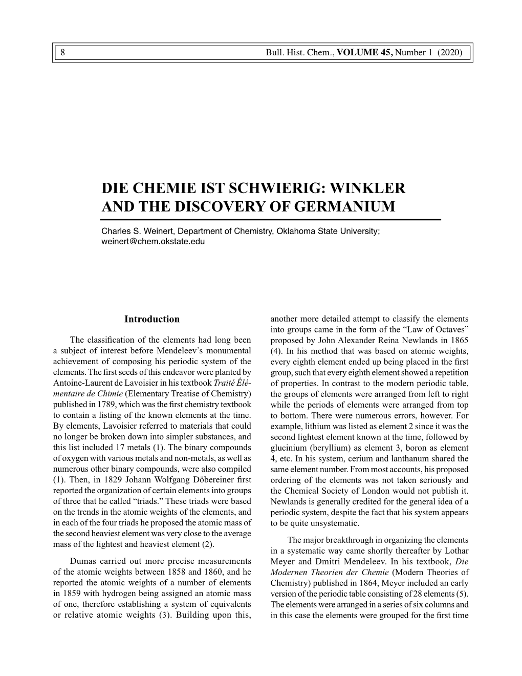 Winkler and the Discovery of Germanium