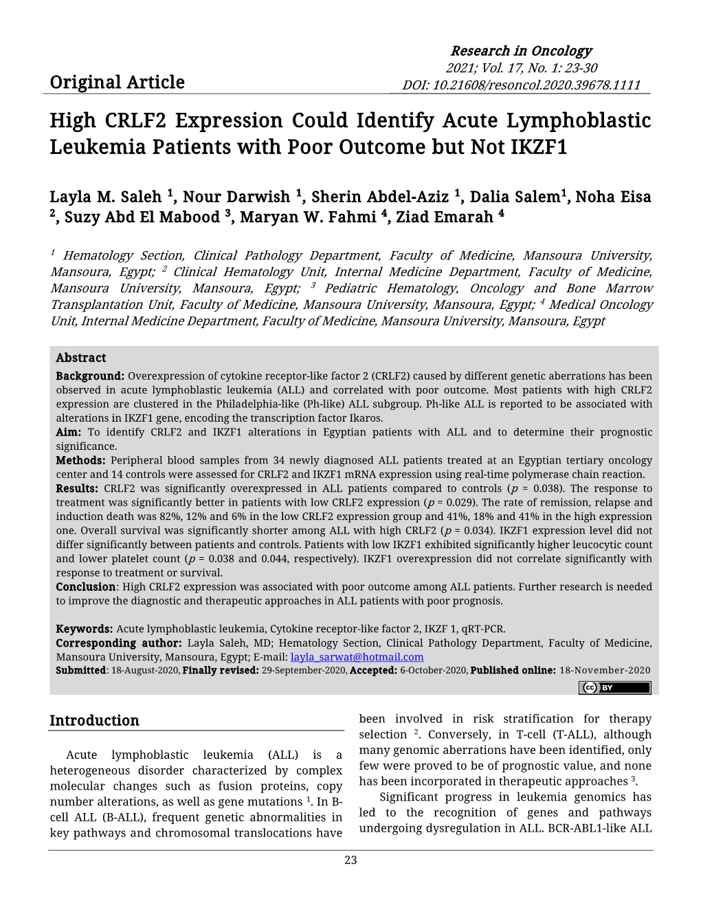 High CRLF2 Expression Could Identify Acute Lymphoblastic Leukemia Patients with Poor Outcome but Not IKZF1