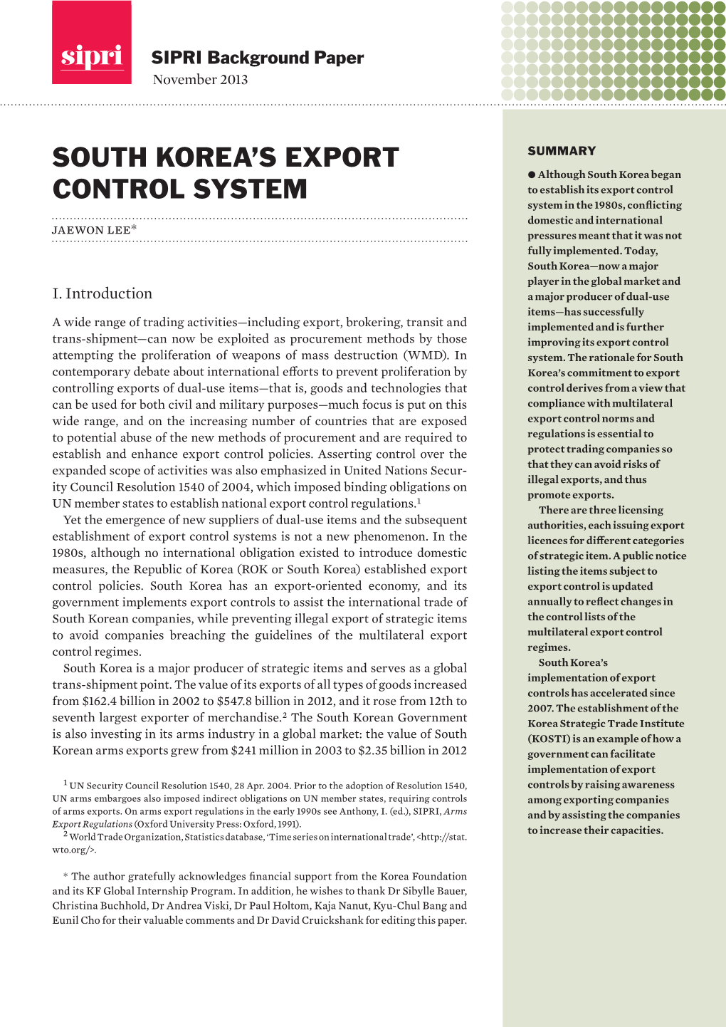 South Korea's Export Control System