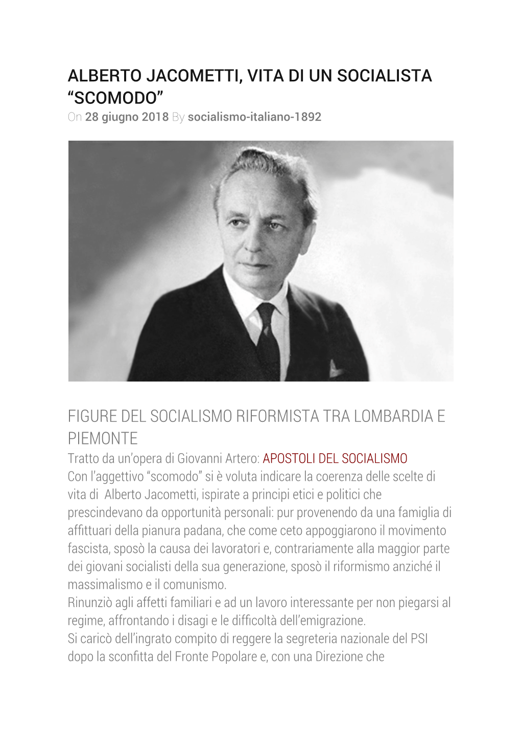 ALBERTO JACOMETTI, VITA DI UN SOCIALISTA “SCOMODO” on 28 Giugno 2018 by Socialismo-Italiano-1892