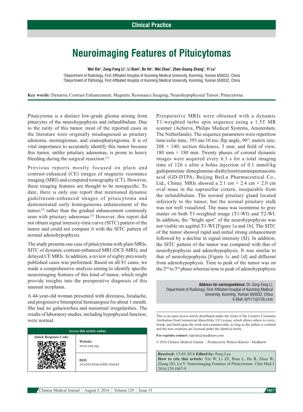 Neuroimaging Features of Pituicytomas