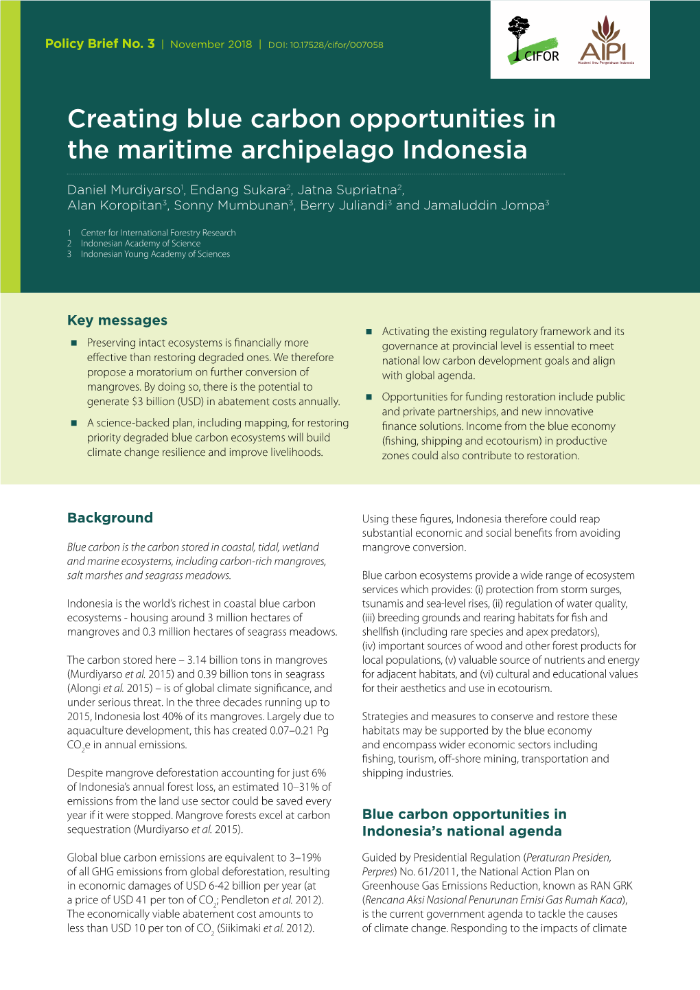 Creating Blue Carbon Opportunities in the Maritime Archipelago Indonesia