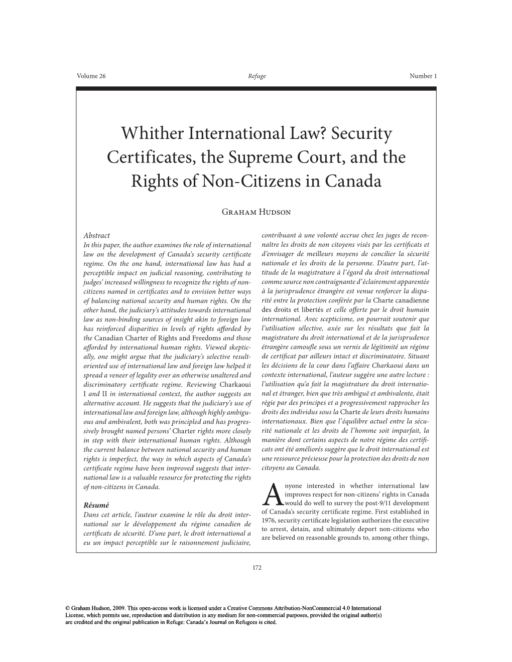 Security Certificates, the Supreme Court, and the Rights of Non-Citizens in Canada