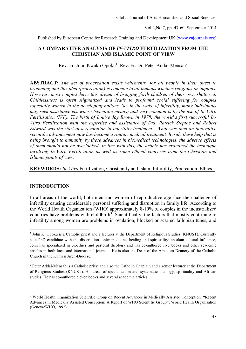 A Comparative Analysis of In-Vitro Fertilization from the Christian and Islamic Point of View