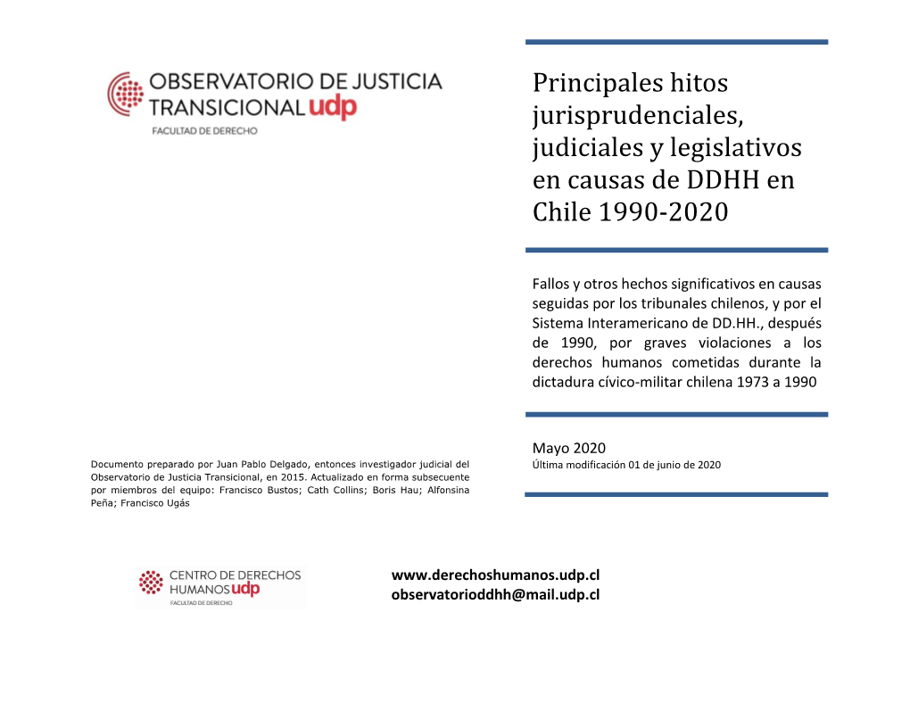 Principales Hitos Jurisprudenciales, Judiciales Y Legislativos En Causas De DDHH En Chile 1990-2020