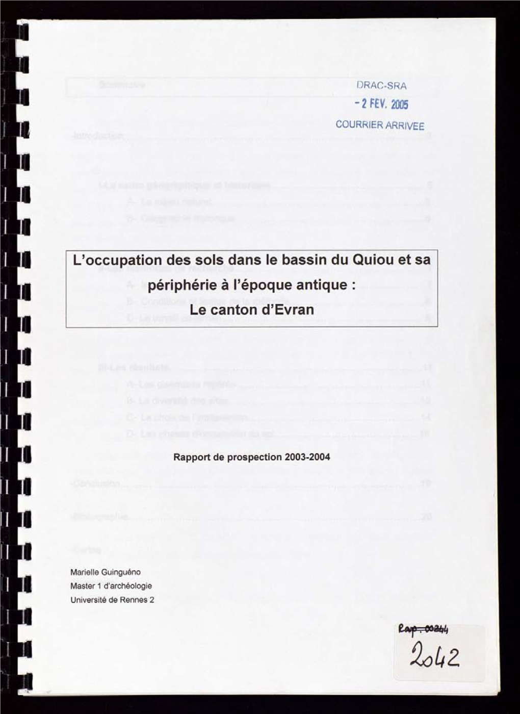 22. L'occupation Des Sols Dans Le Bassin Du Quiou Et Sa Périphérie À L'époque Antique : Le Canton D'evran. Rappo