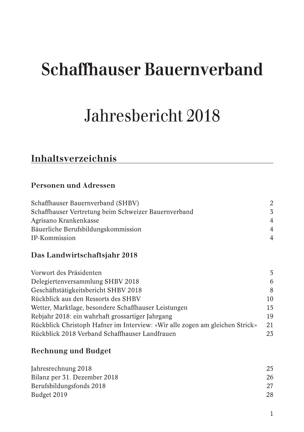 Schaffhauser Bauernverband Jahresbericht 2018