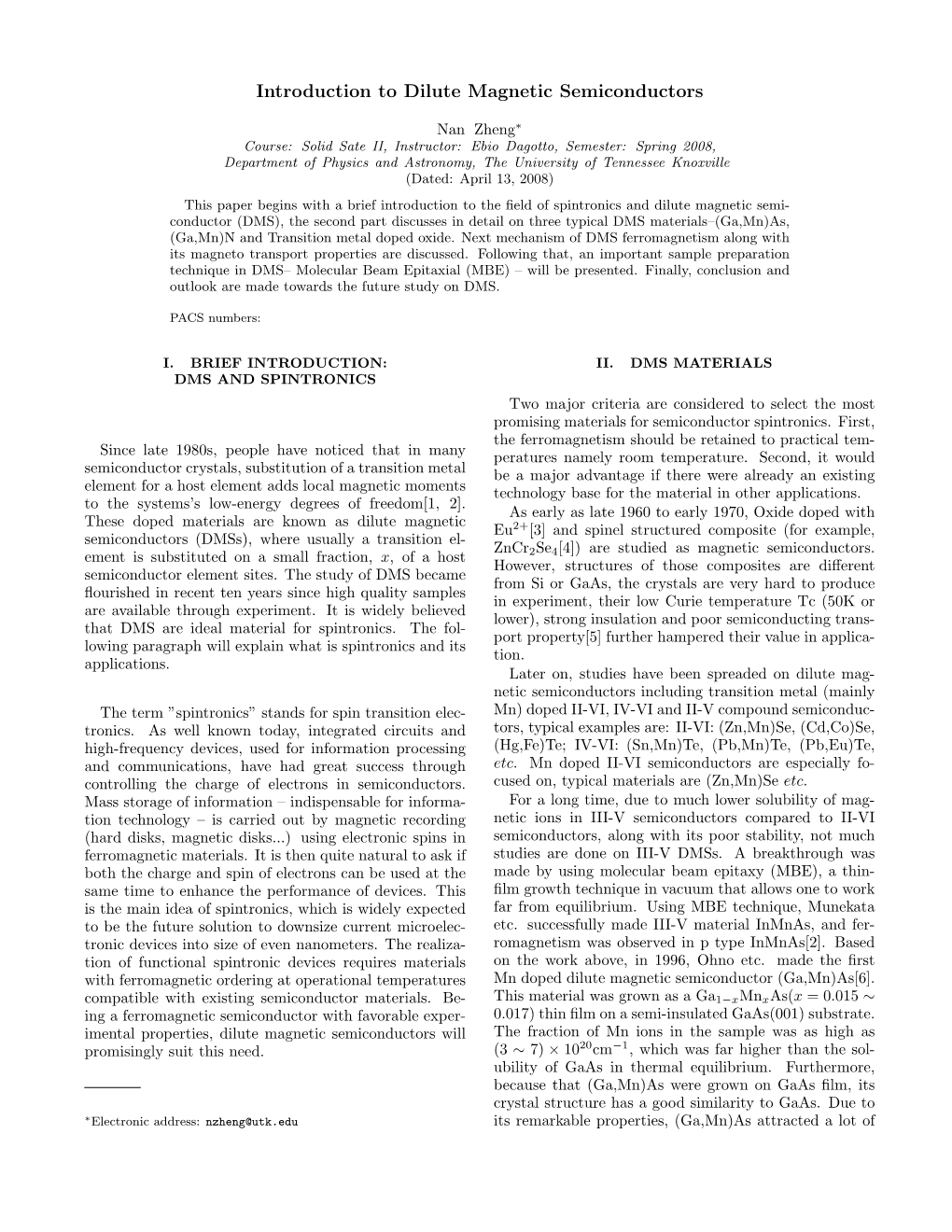 Diluted Magnetic Semiconductors