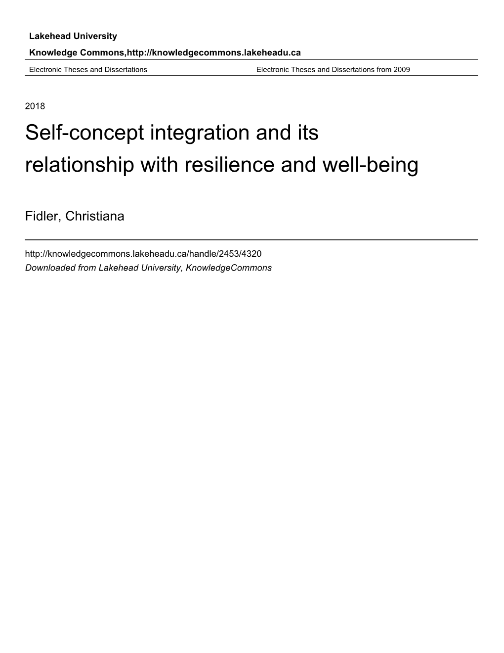 Self-Concept Integration and Its Relationship with Resilience and Well-Being