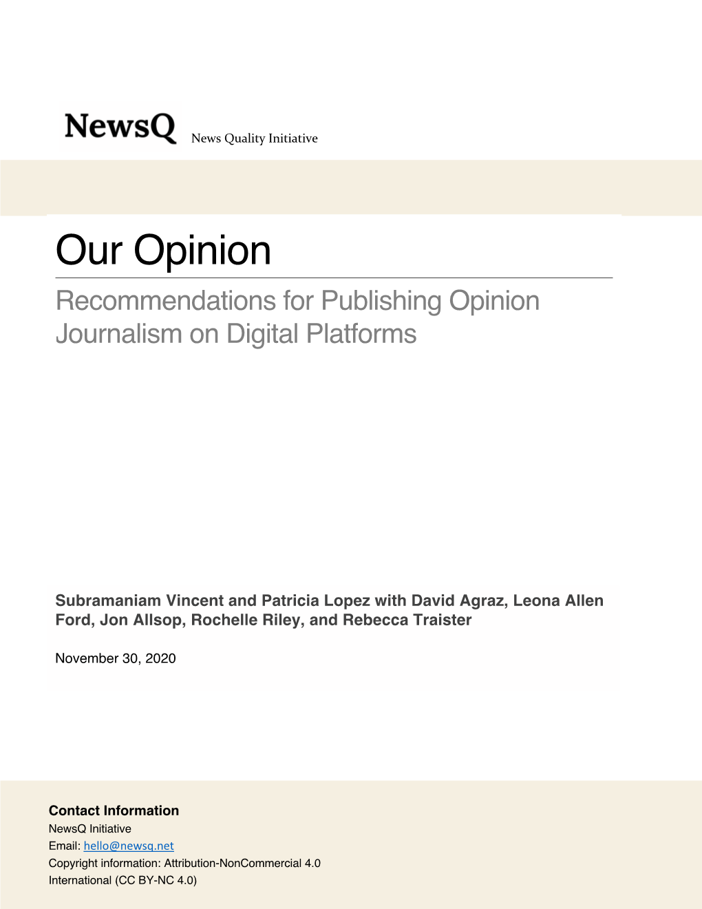 Our Opinion: Recommendations for Publishing Opinion Journalism on Digital Platforms