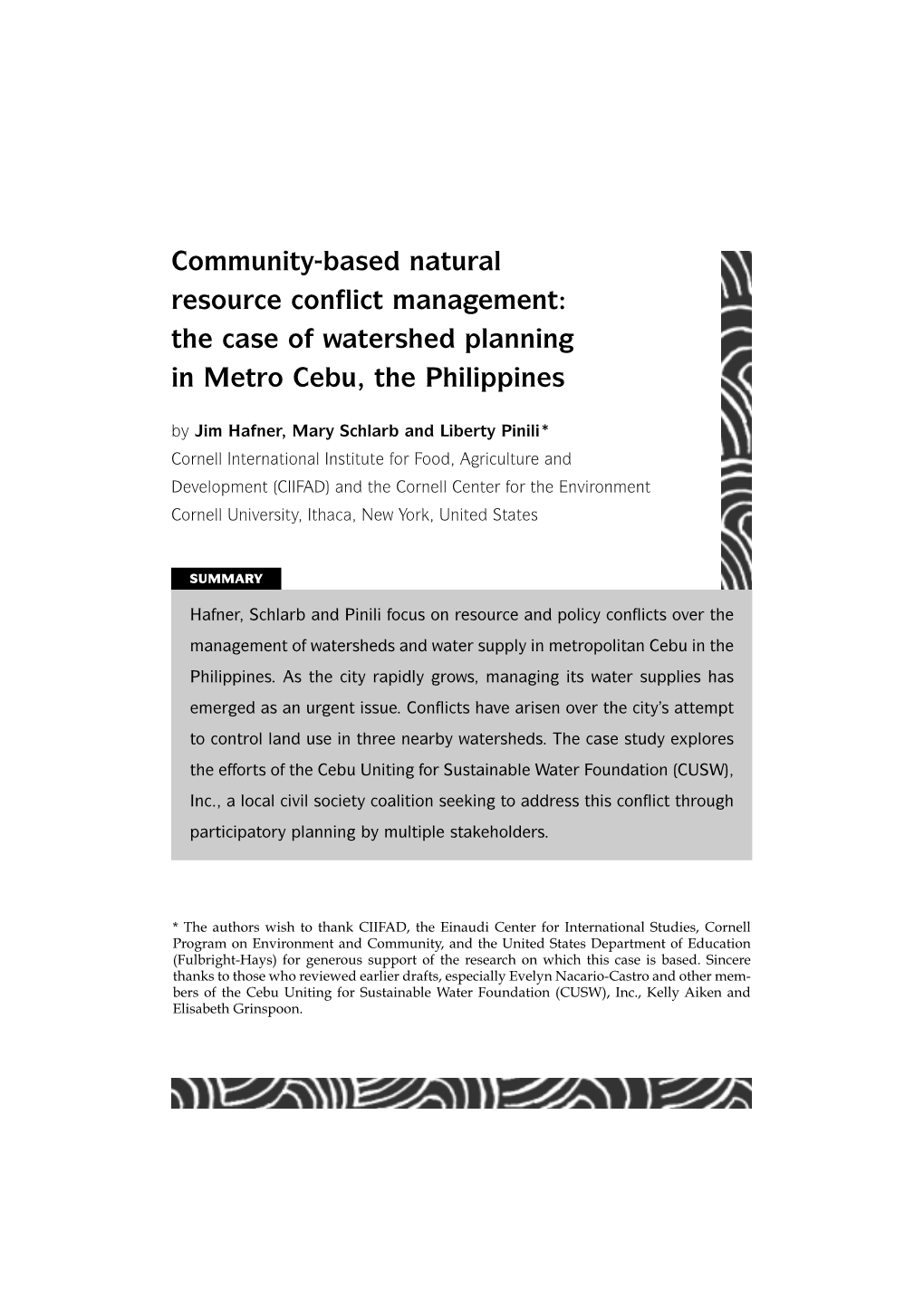 The Case of Watershed Planning in Metro Cebu, the Philippines