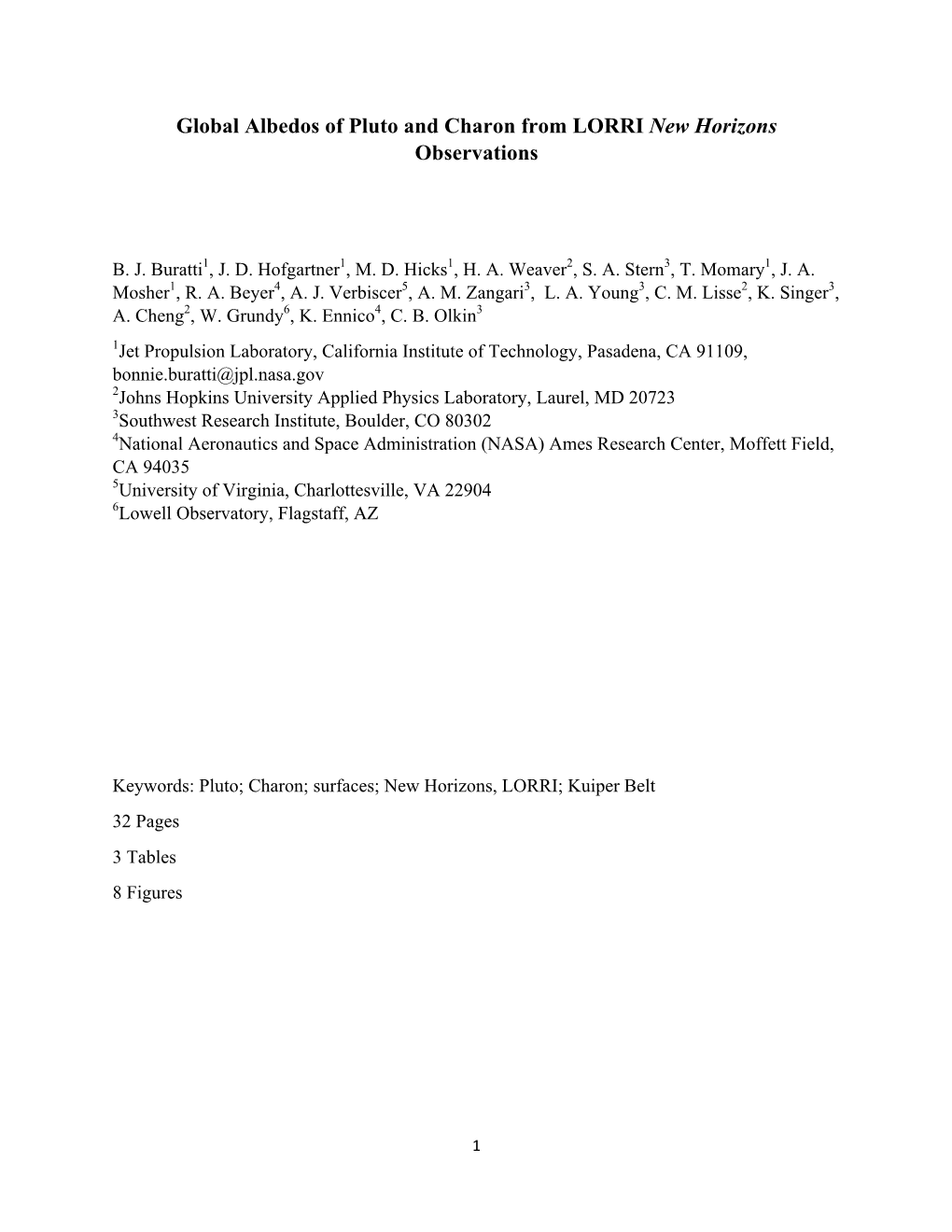 Global Albedos of Pluto and Charon from LORRI New Horizons Observations