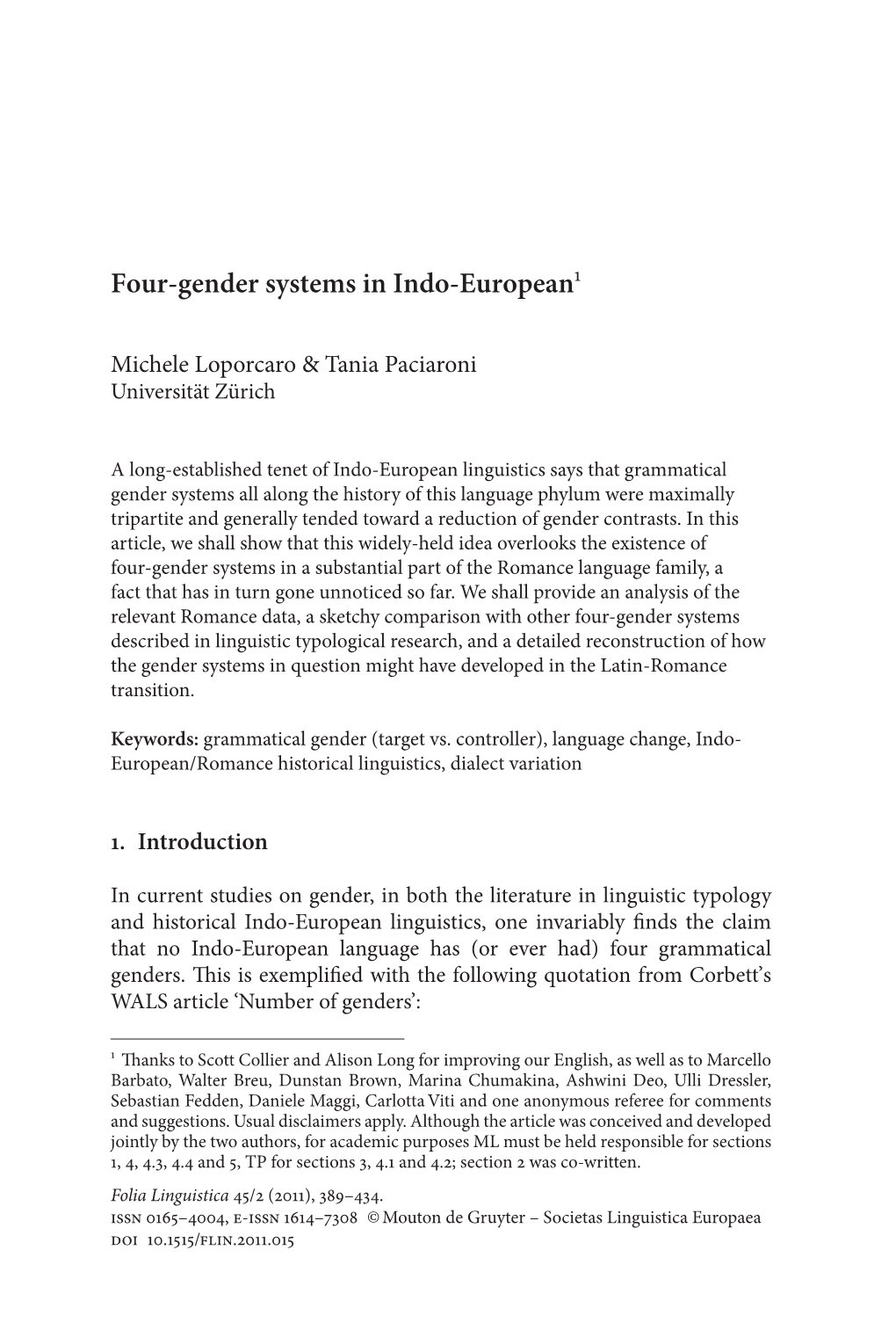 Four-Gender Systems in Indo-European1
