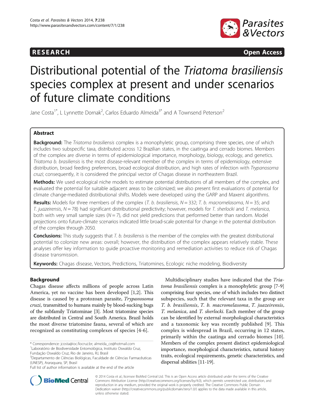 Distributional Potential of the Triatoma Brasiliensis Species Complex At