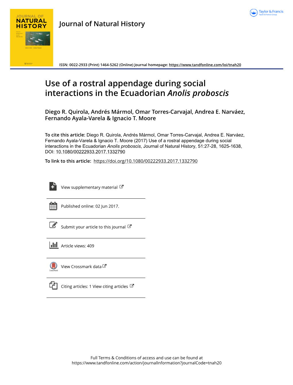 Use of a Rostral Appendage During Social Interactions in the Ecuadorian Anolis Proboscis
