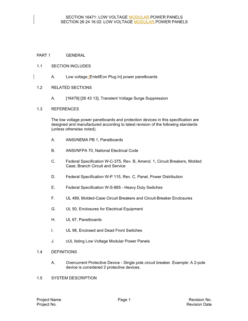 Section 16471: Low Voltage Modular Power Panels