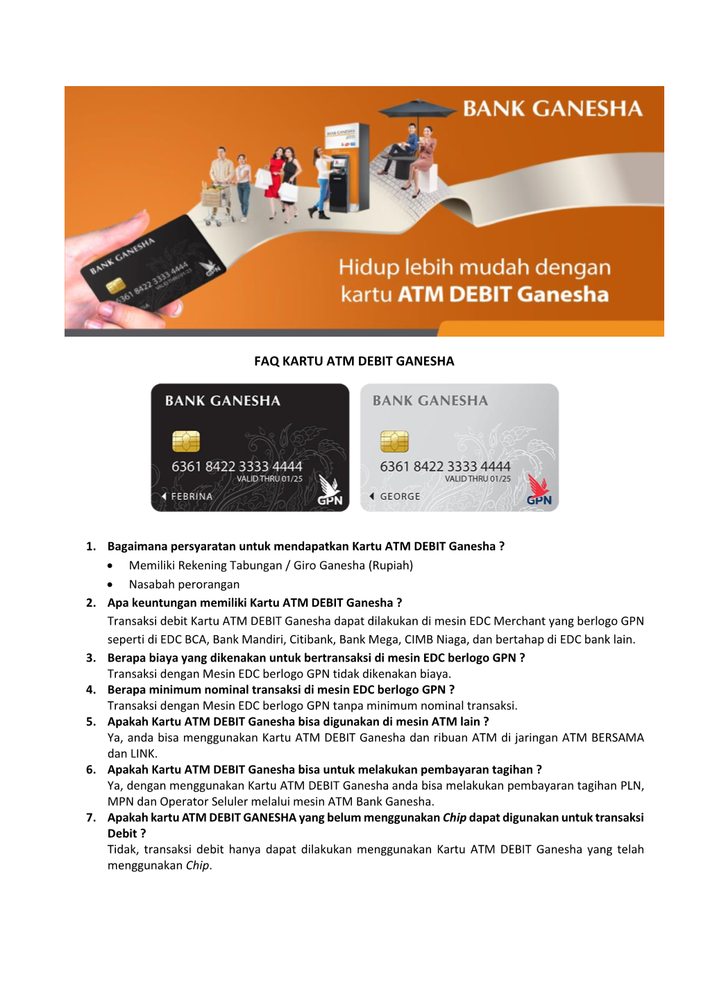 Faq Kartu Atm Debit Ganesha