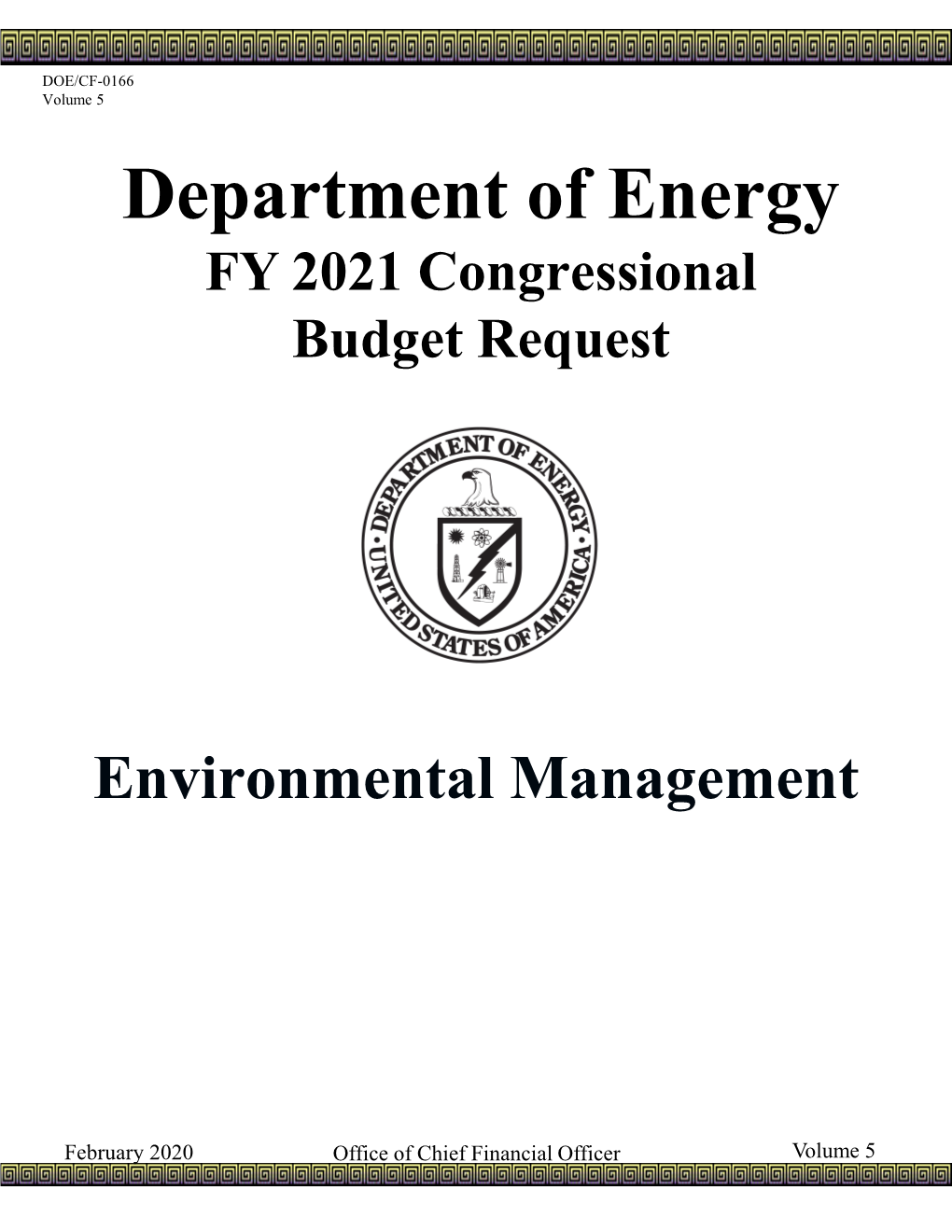 FY 2021 Congressional Budget Request