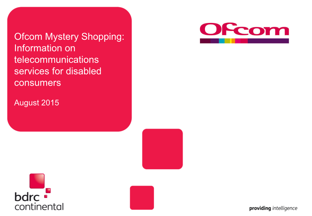 Mystery Shopping: Information on Telecommunications Services for Disabled Consumers