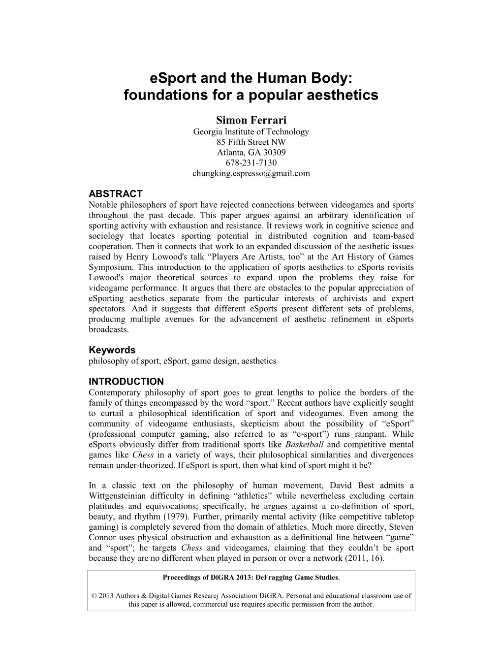 Digra Conference Publication Format