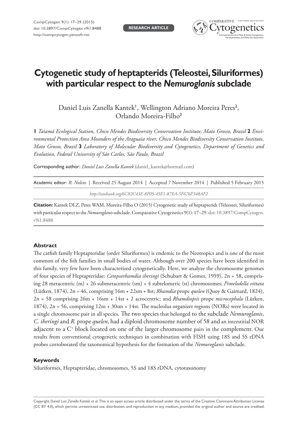 Cytogenetic Study of Heptapterids (Teleostei, Siluriformes) with Particular Respect to the Nemuroglanis Subclade